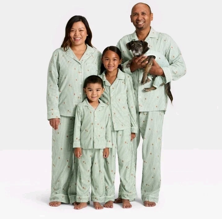 Wondershop Holiday Gingerbread Green Cream Striped 2 Piece PJ Pajama Set L Tall - Image 4 of 4