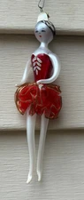 Vintage De Carlini Hand Blown Red w/ Mesh Tutu Ballerina Dancer Glass Ornament