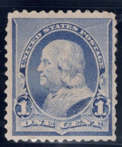SC#219, 1890--1 Cent Benjamin Franklin, Mint, Light Hinge Glue
