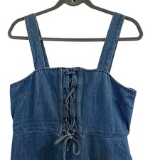 Gap Midi Dress Women Size 10 Blue Lace Up Denim Tank Midi Dress Cotton Corset