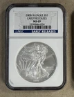 2008 W SILVER EAGLE DOLLAR COIN NGC MS 69