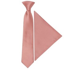 Pre Tied Plain Rose Gold Satin Boys Tie and Pocket Square Set Age 4-7 Wedding