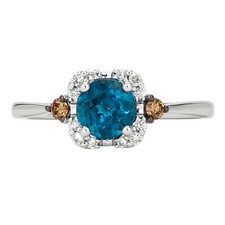Le Vian 14K White Gold 3/4 Blue Topaz 1/10 White/Chocolate Diamond Ring S4-1/2