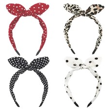 4 Pack Bow Headbands for Women Girls Knotted Cute Hair Accessories Red White