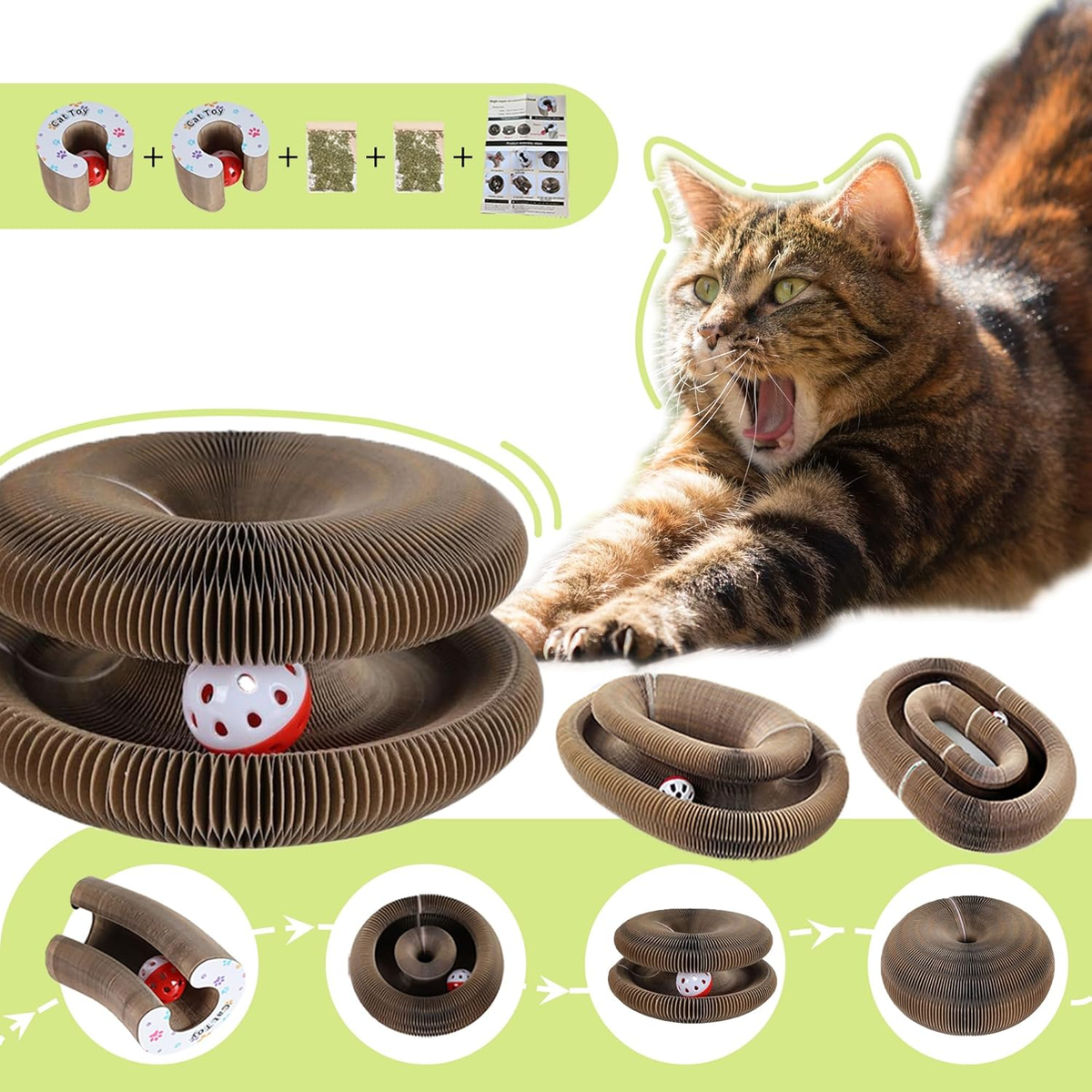 Katzenkratzer Aus Wellpappe – Faltbar, Reversibel & Mit Spielball Für Stubentiger