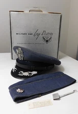 VINTAGE USAF  FLIGHT ACE OFFICER'S SERVICE CAP-ATTIRIBUTED + GARRISON CAP+CARTON
