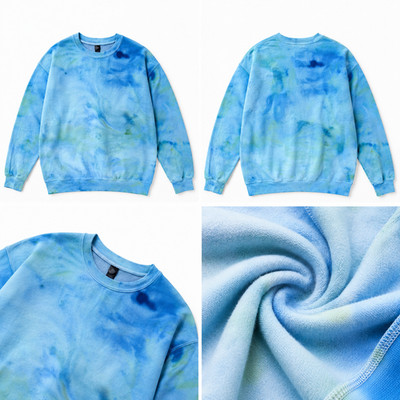Handmade Ice Dye Tie Dye Cotton Pullover Sweater Sweatshirt Blue Green Navy 8200
