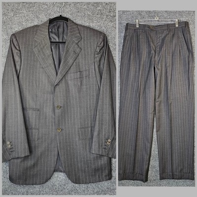 KITON Gray Pinstripe 2 Pc Suit Diamonte Blu Super 150 s Wool 48 IT 38 8 drop