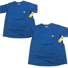 2 Pack Carhartt Men  s V-Neck Scrub Top Modern Fit Royal Blue MT5106-M NWT