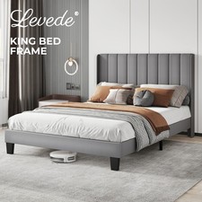 Levede King Bed Frame Panel Plush Metal Wooden Upholstered Bed Base Platform