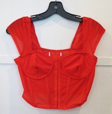 SHEIN Red Bustier Corset Crop Top Mesh Boning semi-sheer Women's M