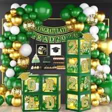Graduation Decorations Class of 2026,Green and Gold Graduation Decorations 2026,