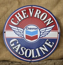 VINTAGE CHEVRON PORCELAIN GAS PUMP SIGN CLASSIC GAS & OIL 12"