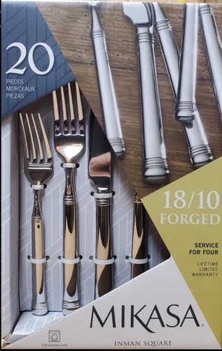 40pc Set Mikasa Inman Square 8/10 Forged Stainless Flatware Glossy Banded Heavy - Picture 2 of 9