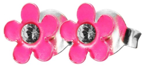 Enfants Goujon " Florette ", Fleur Avec Similistein, Rose 925 Argent Véritable - Photo 3 sur 3