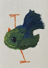 ACEO Original Painting, Bird Impressionism Oil Art, Emmer Plaxe, Animal Abstract