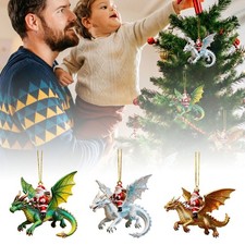 Santa's Dragon Riders Ornament 2D Christmas Tree Decoration Hanging, Collection