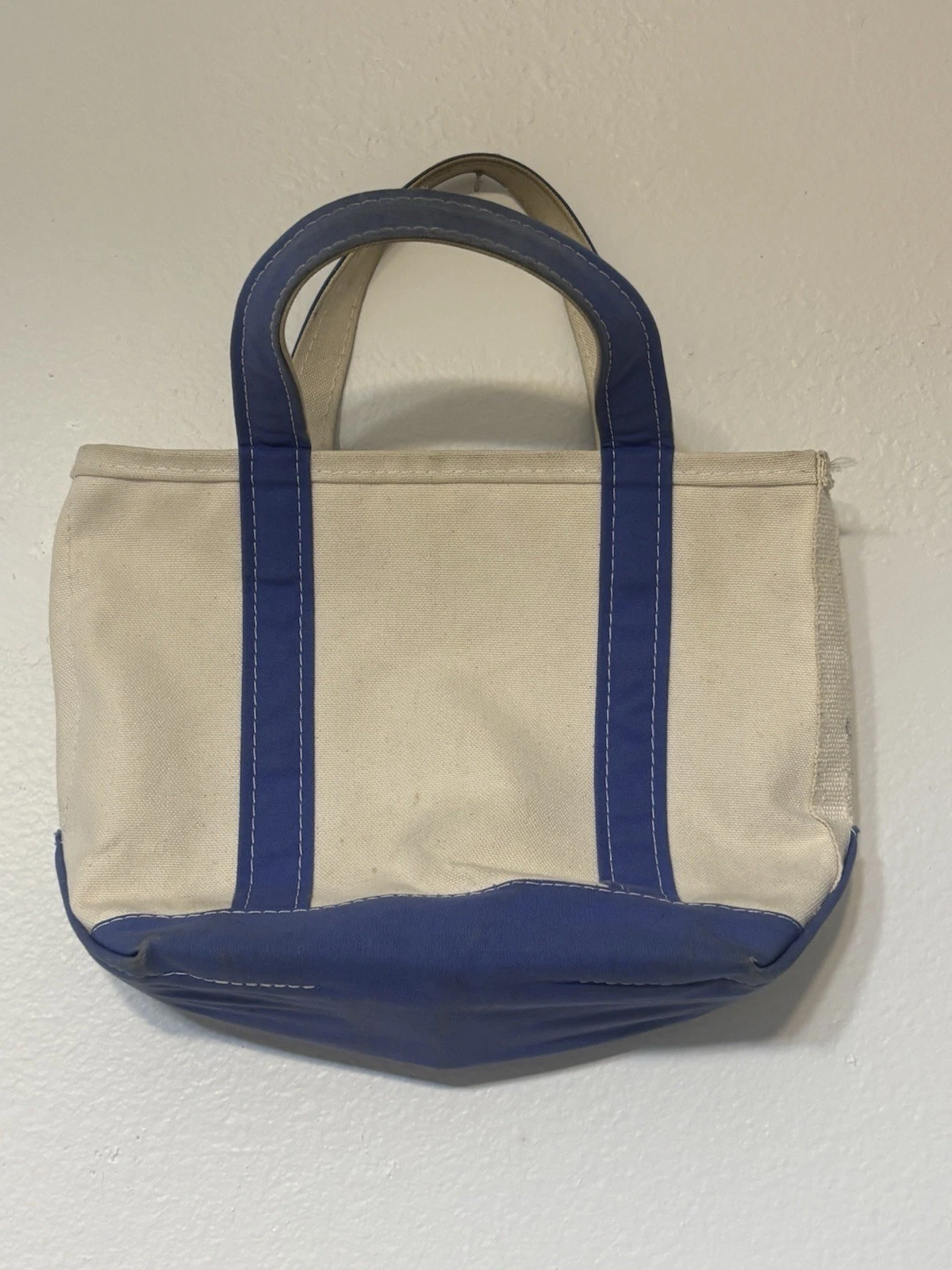 L.L. Bean Boat and Tote Colorblock Ivory Blue Tote Contrast Trim Double Handles