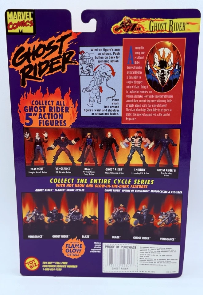 Nueva figura de acción sellada 1996 ToyBiz Chain Whipping Ghost Rider Brilla en la oscuridad Foto 2 de 2