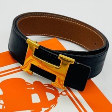 Auth HERMES Belt Constance H Buckle Black Leather Unisex 70 84.5cm Gold HW