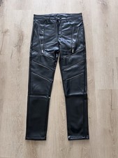 Schwarze Herrenhose im Punk-Stil aus Kunstleder, Bundweite 43 cm