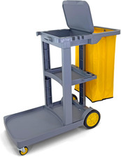 Compact Size Janitorial Cart 3 Shelves 25 Gallon Vinyl Bag with Cover 450