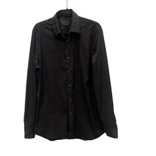 PRADA Size L Black Cotton Blend Curved Cutaway Button Up Long Sleeve Shirt 41