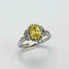 2.2ct Natural Yellow Citrine Ring Moissanite Floral Halo 14k White Gold Plated