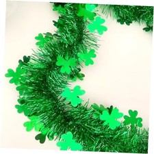 33 Ft St.Patrick's Day Tinsel Garland, Shiny Thick Green Garland with Shamrock