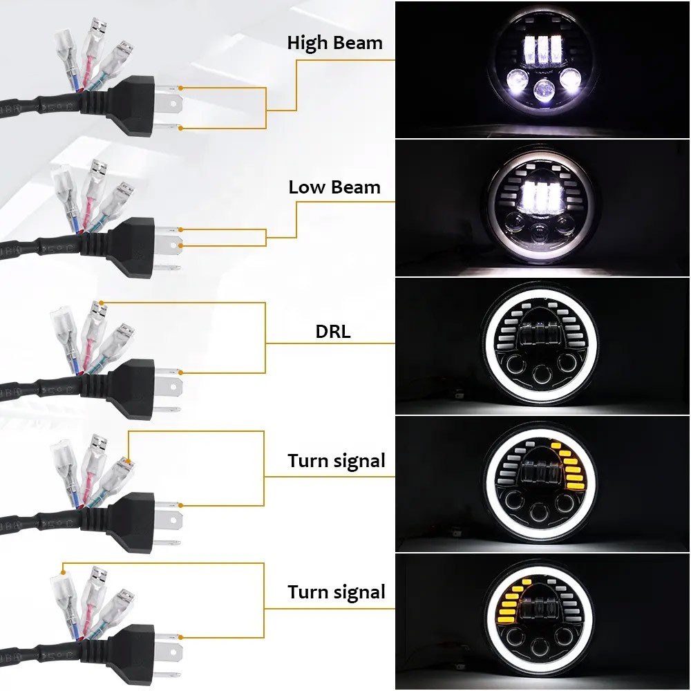 Chrome 7 inch Round Halo H4 LED Headlights For Jeep Wrangler JK TJ CJ JL 97-2018 thumbnail 2