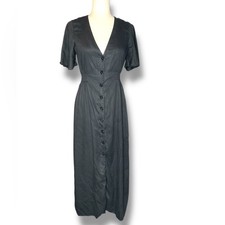 Zara Black Flutter Sleeve Button Up Midi Dress Size Small