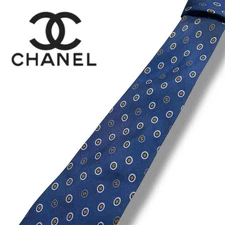 [Good condition] CHANEL Coco Mark Dot Pattern Silk Tie Blue