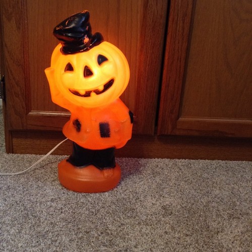 1969 EMPIRE BLOW MOLD HALLOWEEN PUMPKIN JOL SCARECROW TOP HAT LIGHT 14" NICE