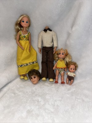 Vintage 1970's Mattel Sunshine Family Fun Doll Set Mom Dad Two Kids Orig Outfit