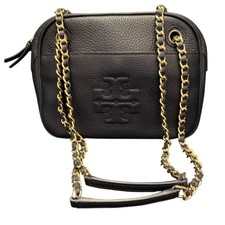 Tory Burch Navy Blue Pebbled Leather Thea Marion Camera Bag Gold Chain Crossbody