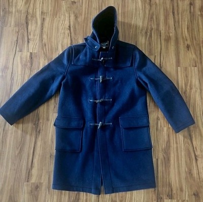 Gloverall Coat Mens 42L NAVY Wool Duffle Hooded Toggle Coat Made