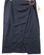 Ivanka Trump Women Navy Pinstripe Wrap Skirt Rose Gold Ring Accent Size 12 