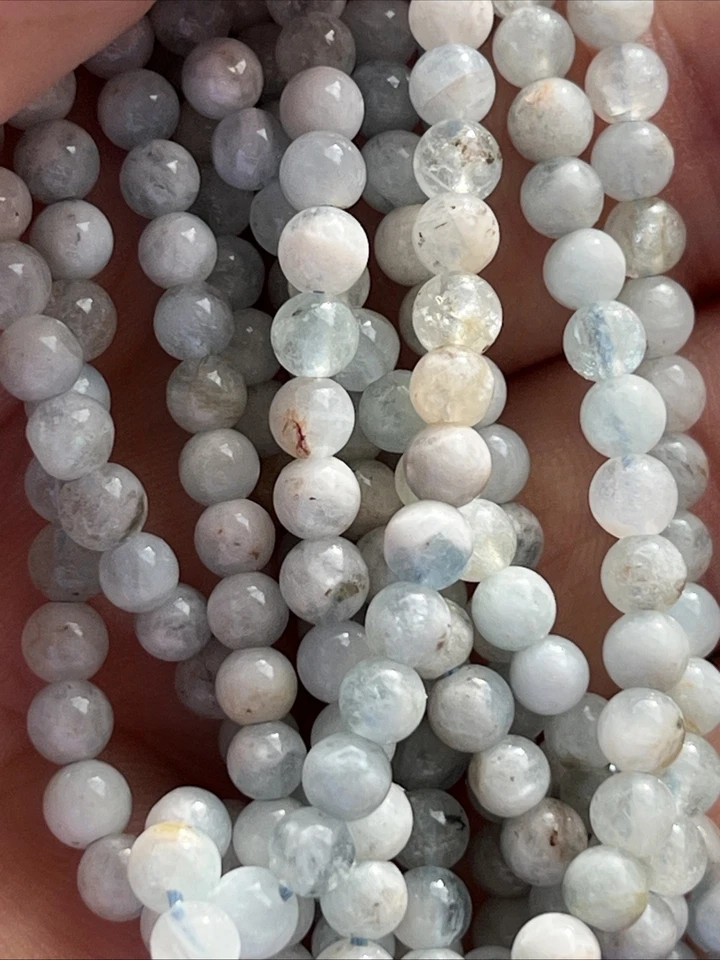 Aquamarin Perlen Mit Loch Rund 100 Stück 4 mm Edelstein Heilstein Kristall DIY - Bild 2 von 4