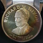 925 Silver Franklin Mint Art Round 37th President Richard M Nixon Heavy Toning