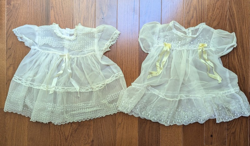 Set Of 2 Vintage White/Ivory Organza Lace Dresses For Doll Or Baby