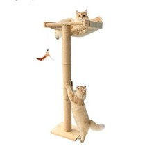 46" Cat Window Perch with 3 Adjustable Sisal Scratching Posts, Drill-Free...