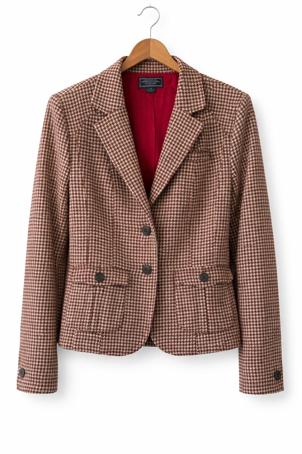 VTG American Eagle L Blazer Brown Wool Houndstooth Dark Academia Y2K Preppy