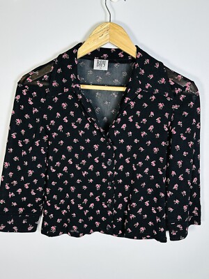 Vintage Y2K Bay Bluse Größe 10 halbtransparent überarbeitet cropped Büro