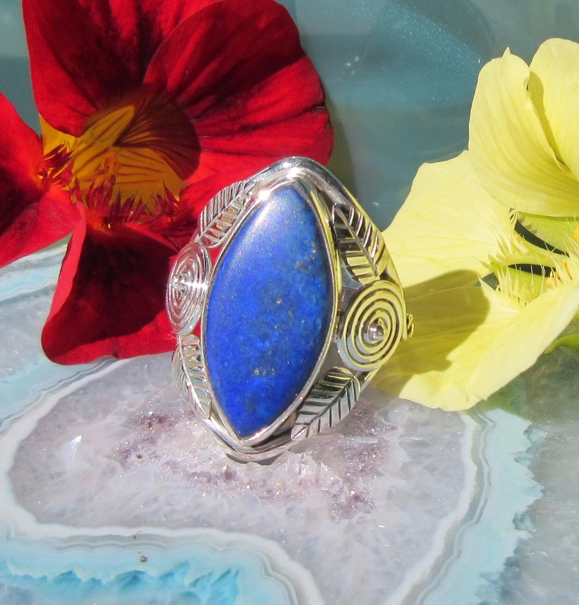 Anello Ovale In Argento 925 Fatto A Mano Con Granato, Lapislazzuli, Pietra Di Luna E Cristallo - Gioiello Bohémien Con Pietre Naturali - Regalo Donna Per Compleanno, Anniversario