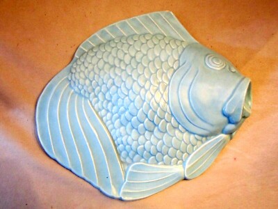 FISH Casserole Dish Lid Only Vtg 1950's TURQUOISE Blue Cover Wall hanging