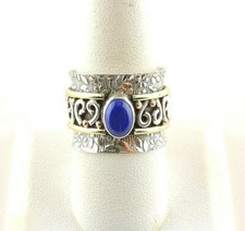 Sterling Silver Textured Lapis Lazuli Wide Band Ring