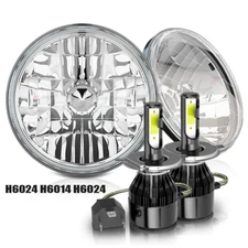 7 Inch LED GLASS Headlight Round, ORIGINAL CLASSIC LOOK conversion Chrome pair