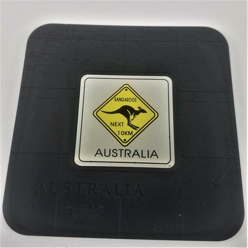 Australia Souvenir Set di 6 Sottobicchieri Cartello Mappa Stradale Nero e Argento Animale - Foto 4 di 4