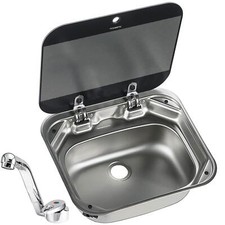 DOMETIC SMEV 8005 SMALL CARAVAN MOTORHOME CAMPER SINK GLASS LID HOT & COLD TAP