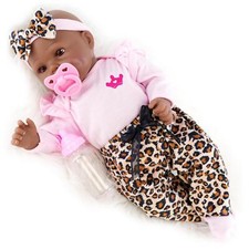 Black Baby Doll Toy Realistic Reborn Ethnic Girl 17" w/ Dummy & Bottle BiBi Doll